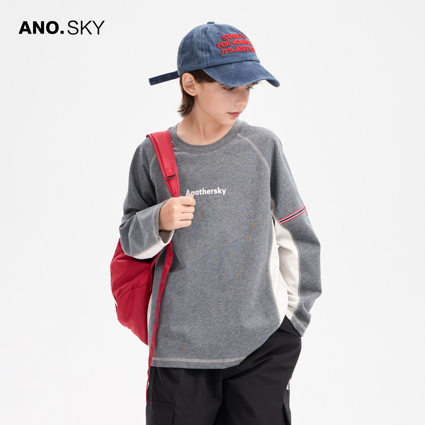 anothersky 男童秋季纯棉长袖t恤衫2026新款儿童秋装衣服运动上衣
