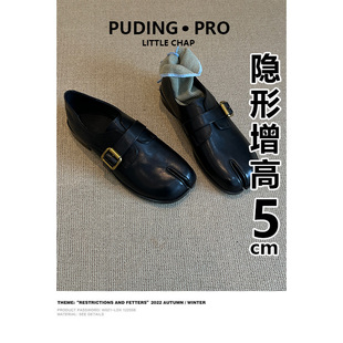 真皮版~复古简约皮带扣分趾鞋女2026春季款粗跟内增高猪蹄鞋单鞋