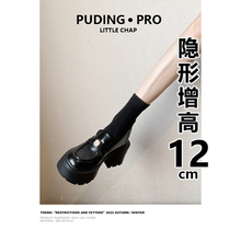 内增高厚底真皮乐福鞋女2025春秋新款小个子粗跟山茶花小皮鞋单鞋