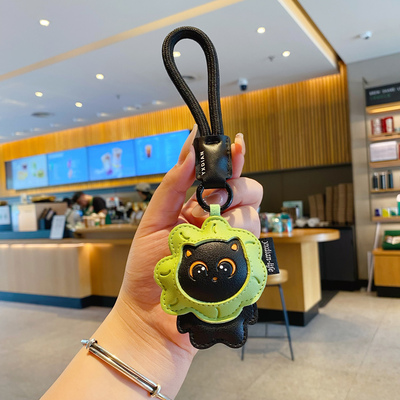 皮质小花猫汽车钥匙扣书包挂件