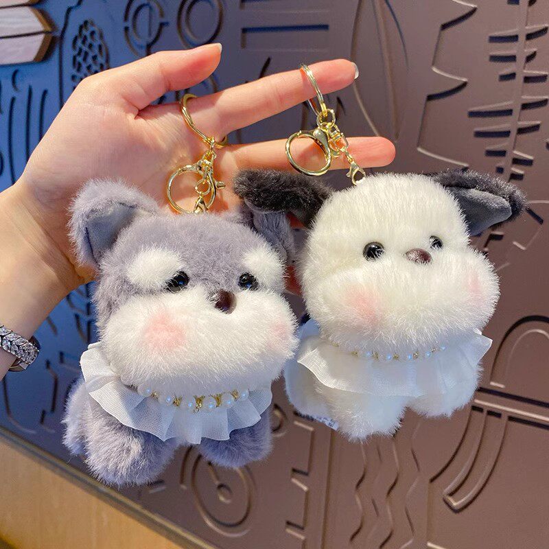 2024年新款可爱小奶狗毛绒钥匙扣男书包挂件公仔饰品汽车钥匙链女