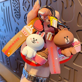 正版 LINE FRIENDS布朗熊可妮兔汽车钥匙扣挂件女精致情侣钥匙链