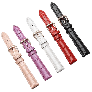 表带女款真皮亮面适配古尊卡西欧格雅天王女士针扣配件牛皮表链