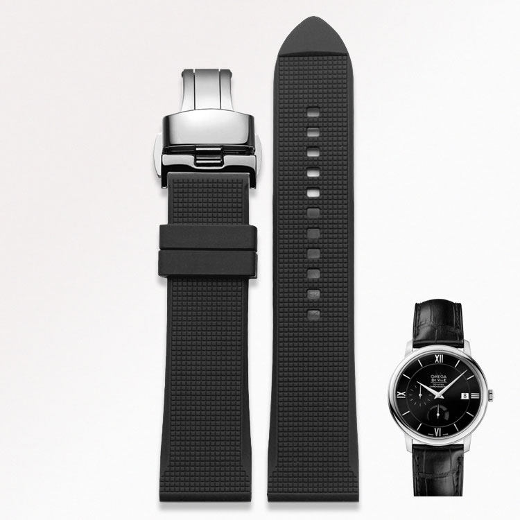 橡胶硅胶表带男蝴蝶扣适配欧米茄OMEGA-碟飞超霸海马19 20 21mm