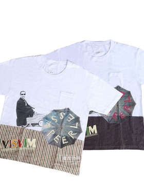 特价清仓VISVI 20SS JUMBO 条纹古布短袖 埃及棉古布拼接T