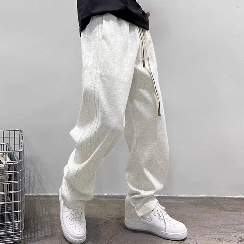潮牌运动卫裤男士加大码春秋冬季宽松直筒加绒阔腿休闲加长裤子