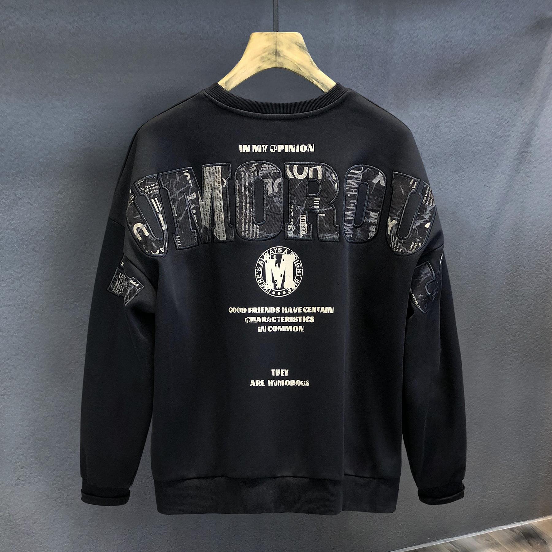 潮牌1313复古加绒加厚卫衣男士秋冬款印花圆领长袖休闲男装上衣男