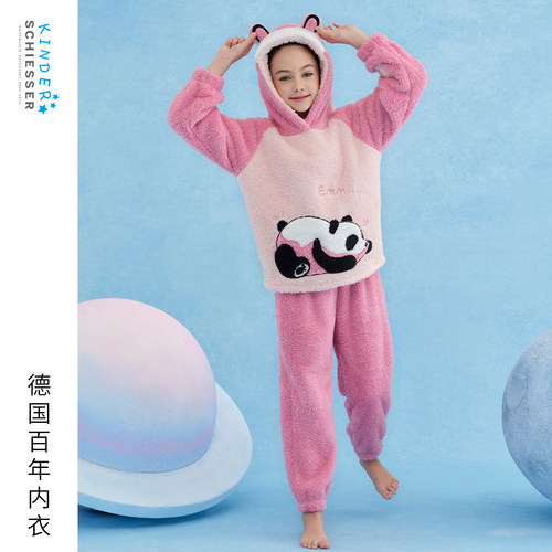 舒雅女童法兰绒熊猫乐园家居套装