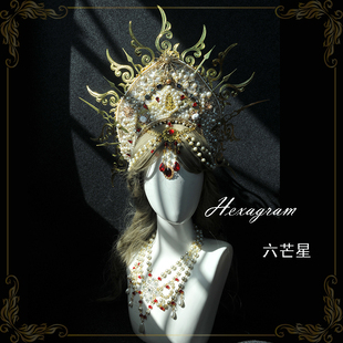 六芒星lolita原创手作帝政教皇巴洛克夸张都铎冠头冠皇冠走秀头饰