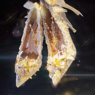 六芒星lolita手作亮片高跟鞋婚鞋