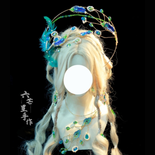 爻光华改六芒星原创lolita孔雀翎羽毛汉服圣母光环项链新娘配饰