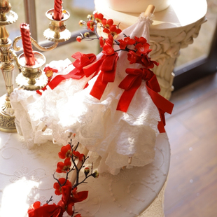 六芒星lolita原创汉洋折衷百搭新年红丝绒梅花长柄蕾丝古董小洋伞