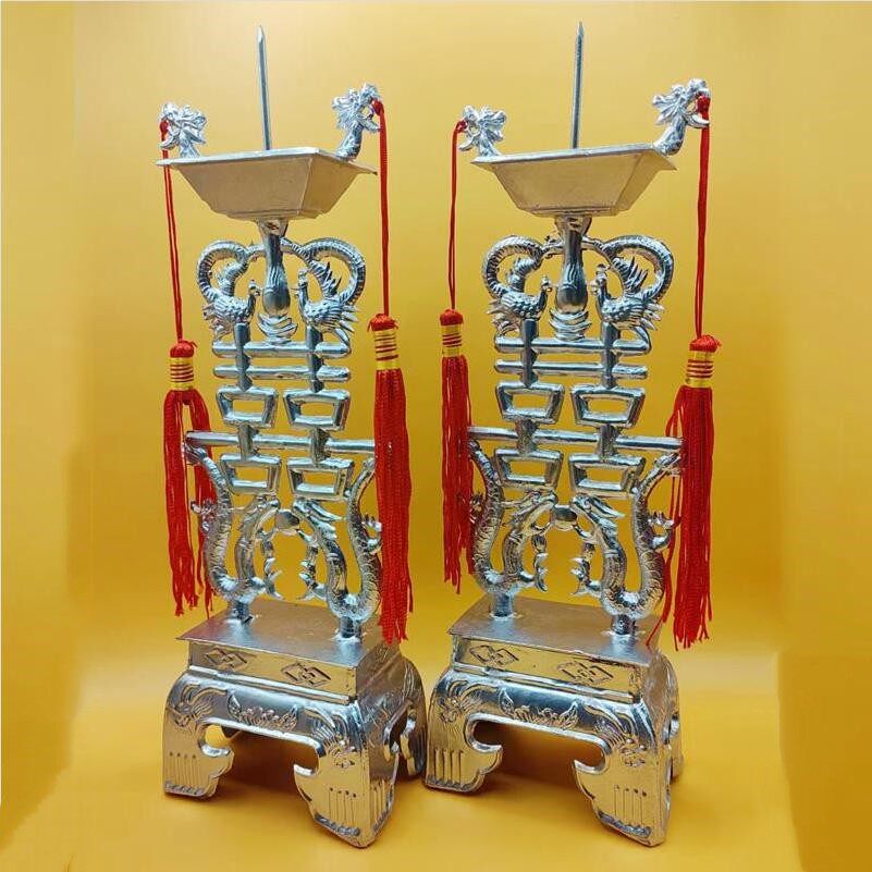 结婚烛台婚庆嫁妆锡制小双喜蜡台1对蜡烛台烛台陪嫁蜡台结婚祈福