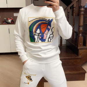 2023秋冬新款高端男士卫衣刺绣马修身打底衫上衣欧版圆领长袖潮流