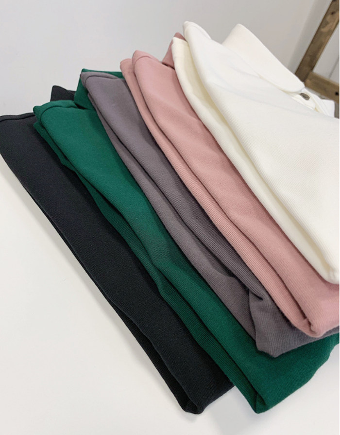 가을 겨울 여성용 일본 싱글 니트 코튼 탄성 소프트 하프 카디건 셔츠 인형 칼라 연령 감소 긴팔 셔츠 다용도