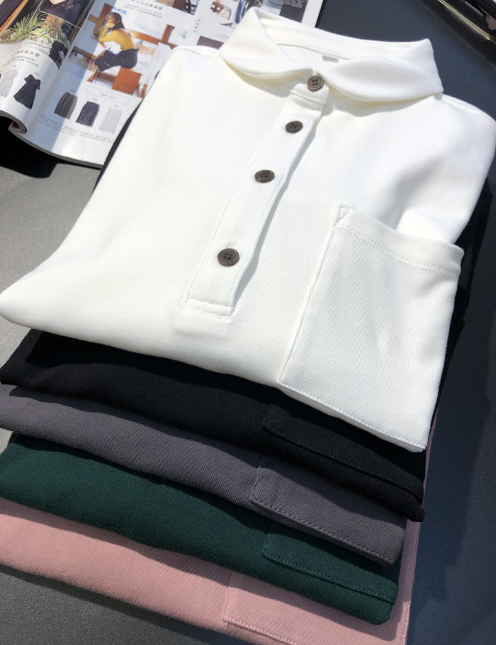 가을 겨울 여성용 일본 싱글 니트 코튼 탄성 소프트 하프 카디건 셔츠 인형 칼라 연령 감소 긴팔 셔츠 다용도