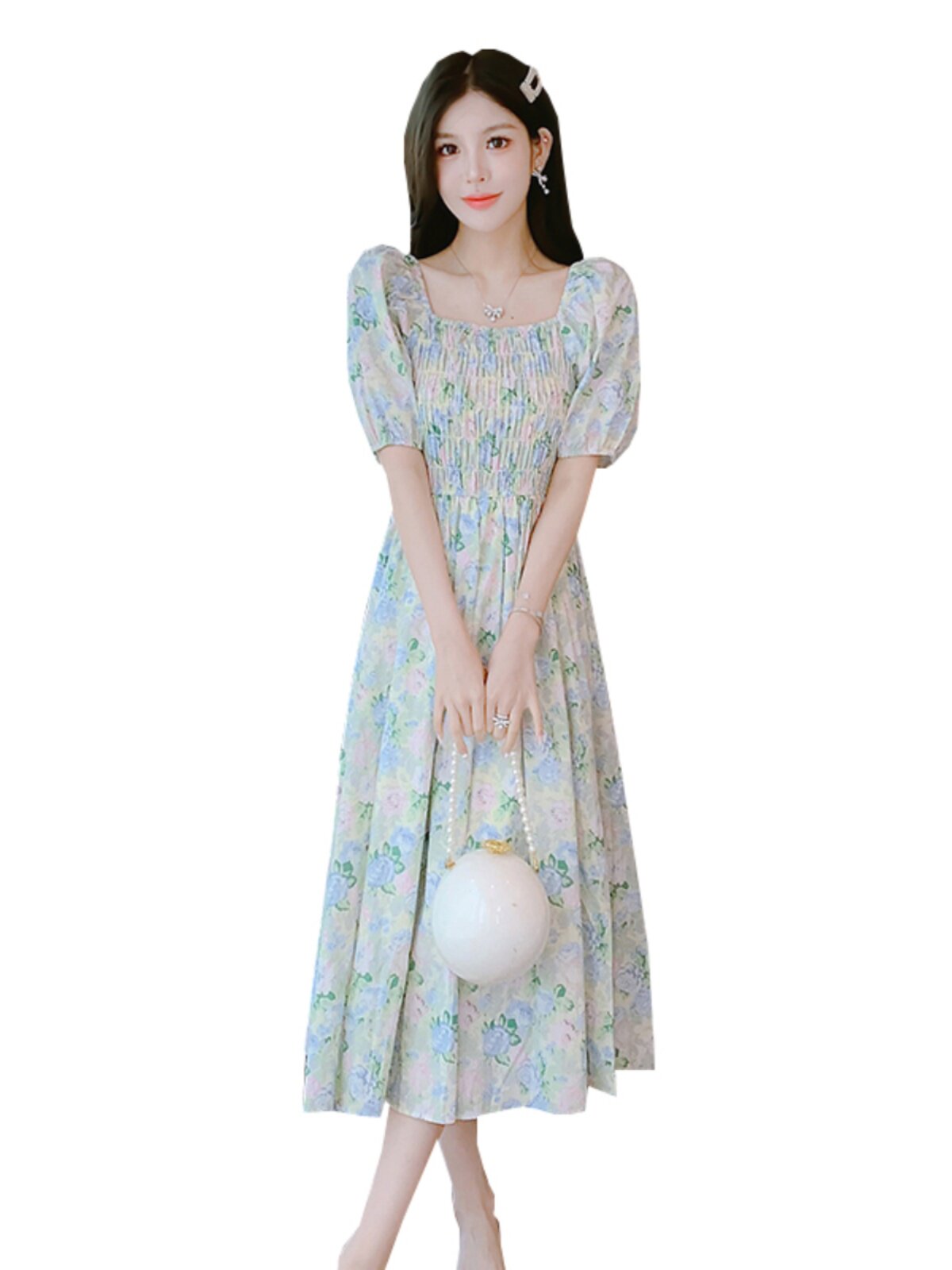 FRENCH SQUARE NECK FLORAL DRESS WOMENS 2024 SUMMER NEW GENTLE STYLE HIGH-WAISTED TEMPERAMENT HIGH-END SLIM SKIRT
