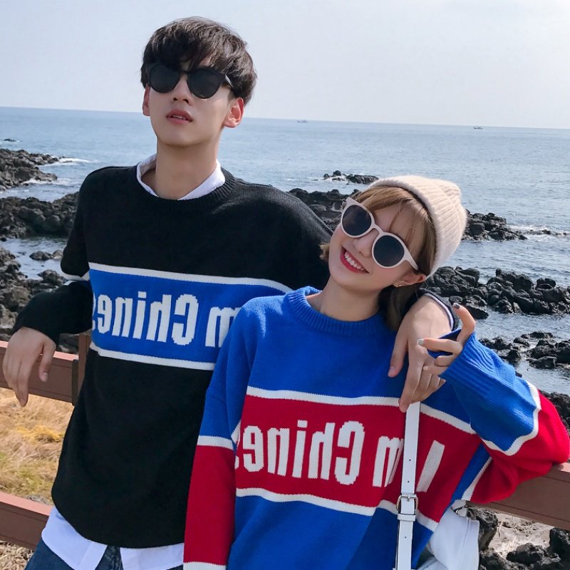 2019秋款Chinese情侣装ins超火宽松大码撞色毛衣|ruв категории Женская одежда, свитер - от Buy2taobao.com для оказания профессиональной услуги покупки агента Taobao