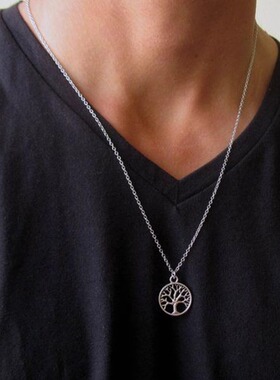 欧美潮牌男士ins风项链树吊坠配饰hiphop嘻哈蹦迪朋克复古配饰