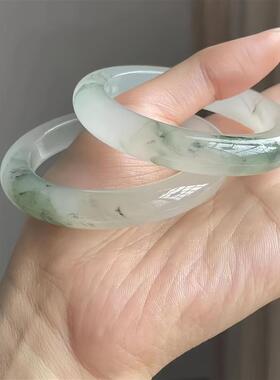 新疆天山翠手镯冰种女款天然金丝玉雪翠扁条飘花玉石玉石饰品