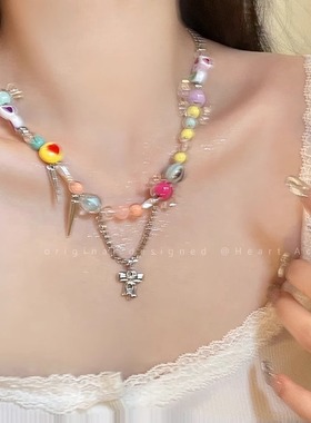 星穗糖果彩色串珠项链女小众设计感网红多巴胺配饰甜酷辣妹锁骨链