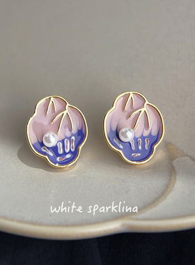 国潮新中式珐琅滴釉手工彩绘s925银针新款时尚高级感耳钉工厂耳饰