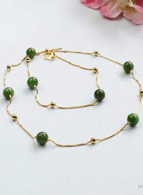 S925银镶天然和田玉项链碧玉套链珠宝满天星绿玉髓高级感锁骨链