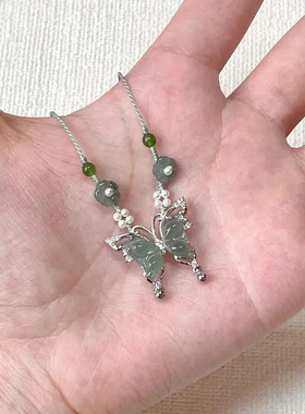 2024新款小蝴蝶冰透小花编绳项链手工编织成品锁骨链新中式颈链女