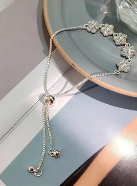 韩版时尚简约高级锆石花朵手链女小众设计甜美花卉合金镶钻手饰品