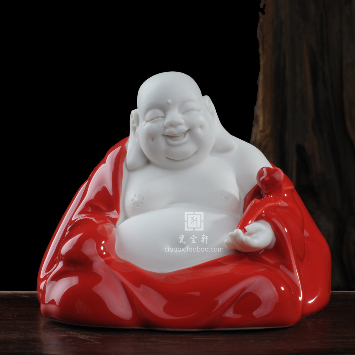弥勒德化瓷红釉红红火火弥勒笑佛摆件招财喜庆可爱德化白瓷