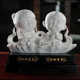 德化白瓷和和美美小仙童男童女家居客厅卧室酒柜装饰婚礼礼品摆件
