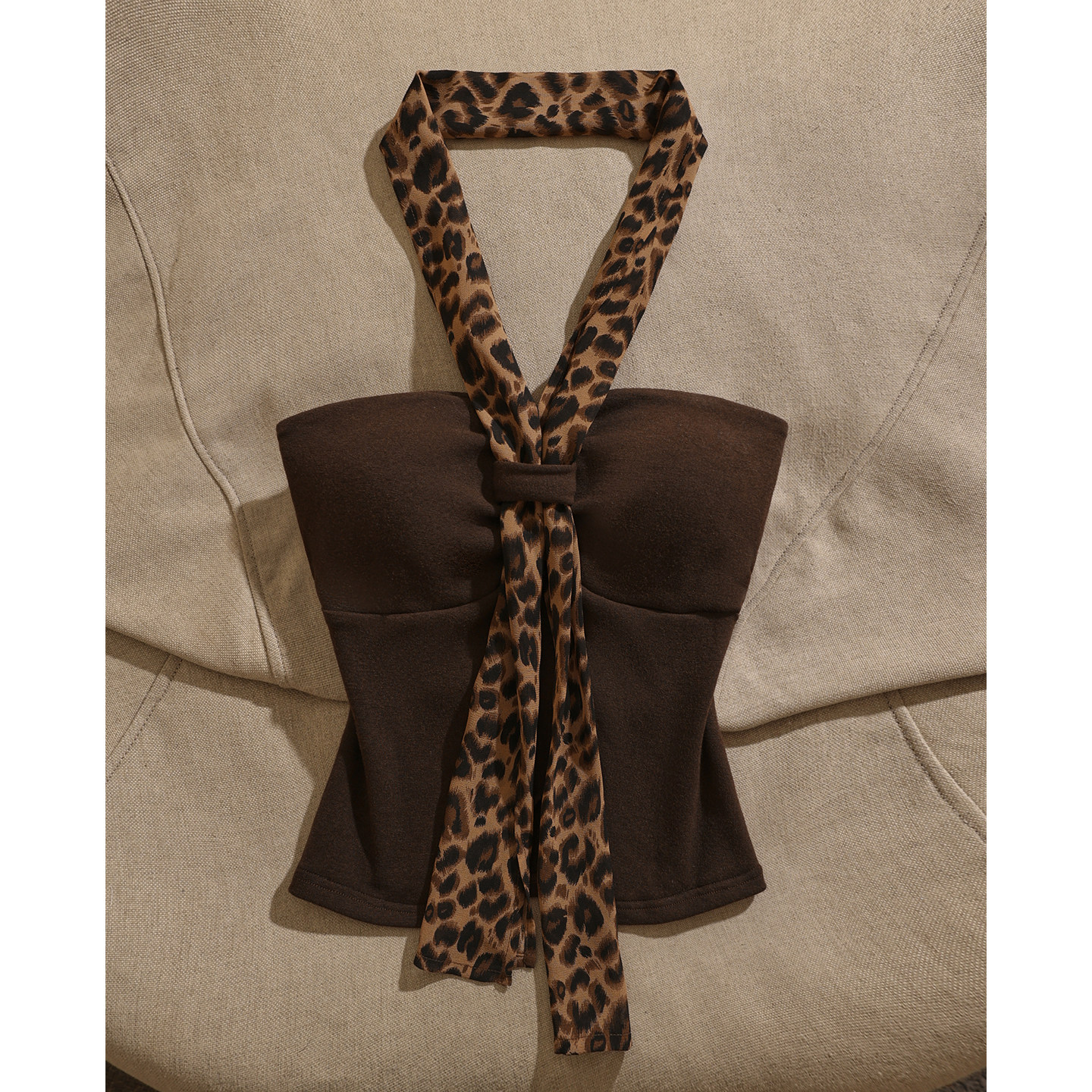 设计感法式性感豹纹挂脖抹胸背心女修身带胸垫外穿辣妹含胸垫上衣,女装/女士精品,背心吊带,淘宝优惠券,粉丝福利购,淘宝优惠卷