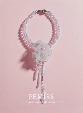 原创欧根纱红尖晶石流苏锁骨链