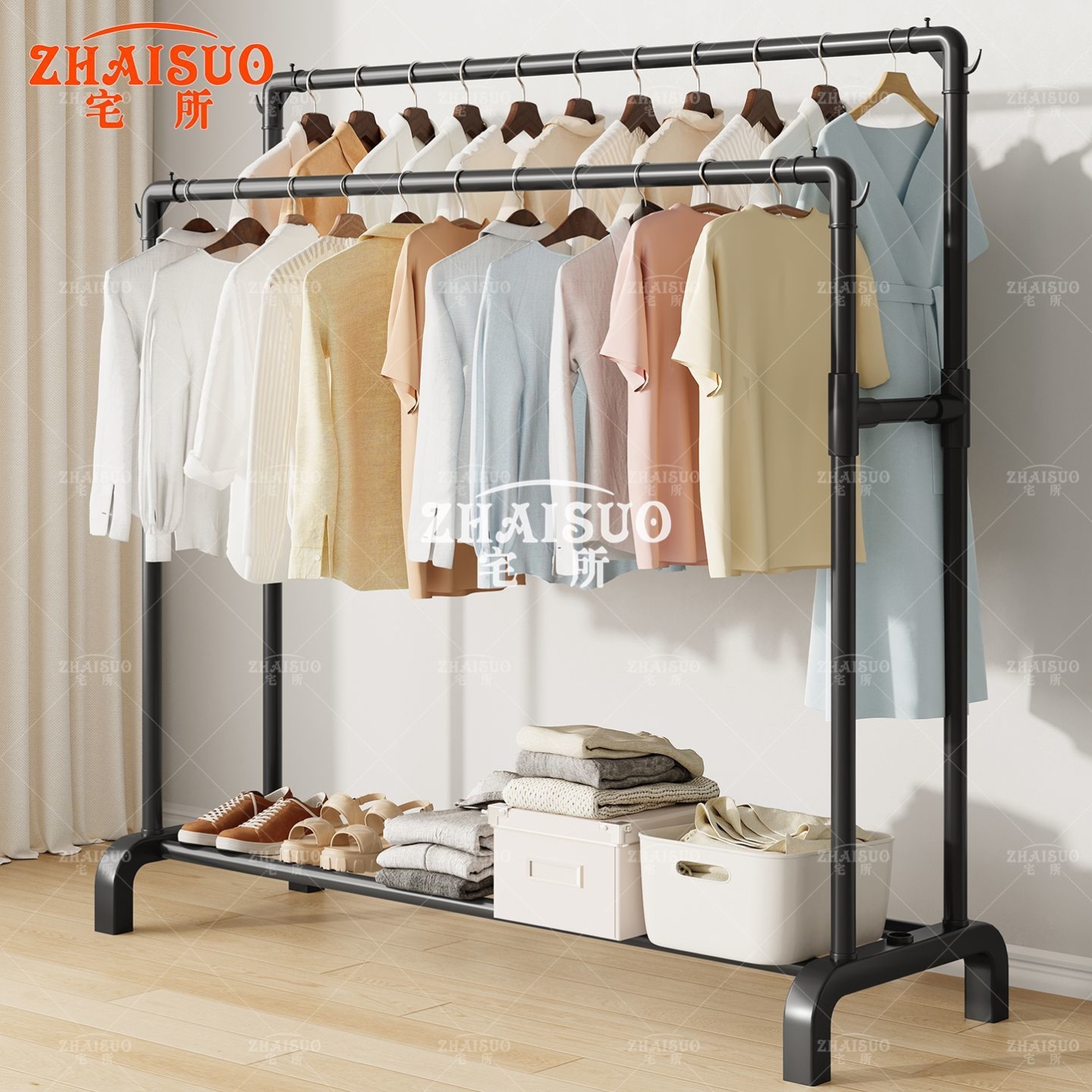 晾衣架家用衣帽架晒衣架阳台简易立式挂衣架子落地置物收纳架