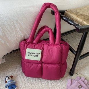 火龙果色软萌棉服包2025新款甜美可爱手提托特包ins单肩通勤女包