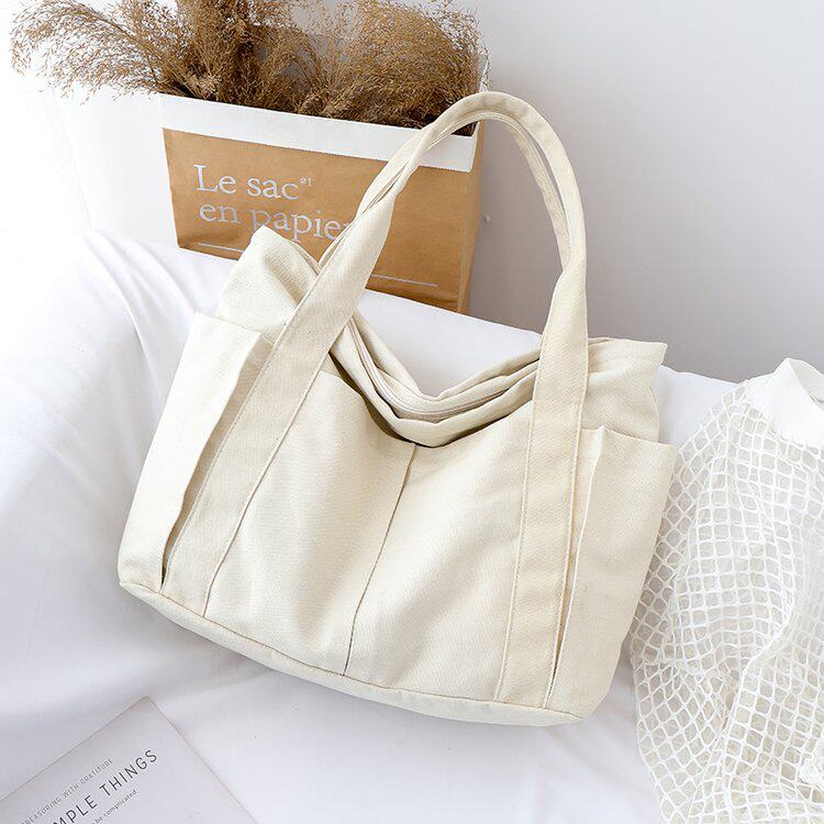 纯色简约大容量慵懒风帆布托特包2026新款健身旅行单肩包休闲通勤