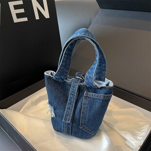 个性 小众设计古着感手提包ins小包包女 潮流牛仔布水桶包2026新款