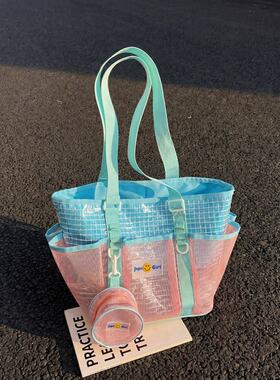 洋气港风撞色pvc透明防水托特包