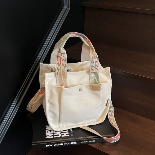 彩色肩带拉链斜挎帆布包手提袋小