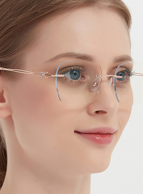 无框近视眼镜女变色太阳镜超轻可配度数复古防蓝光平光墨镜52009