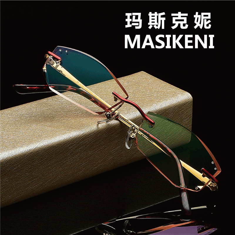 切边眼镜女纯钛近视眼镜框镶钻眼镜架成品度数眼镜平光防辐射8082