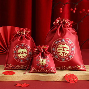 糖袋結(jié)婚喜糖盒免折疊中國風(fēng)創(chuàng)意婚禮喜糖袋子滿月糖果包裝 袋布袋