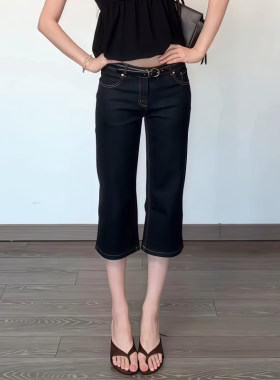美式复古低腰黑色微喇七分裤女