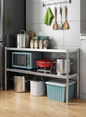 60长100/110x35宽50x70高80cm厨房不锈钢微波炉收纳置物架2层架子