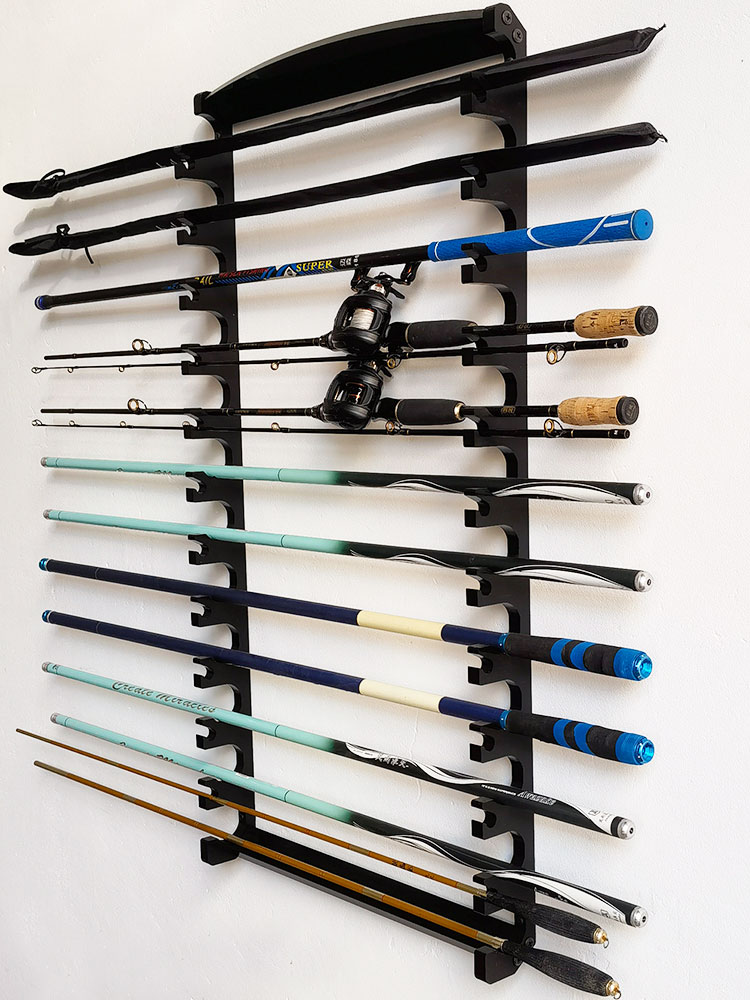 壁挂式鱼竿收纳架陈列展示家用海竿架路亚竿鱼竿展示架摆放货架