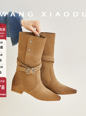 原创【王小毒】步履成诗●3cm复古骑士靴女粗跟西部牛仔中长筒靴