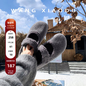 女保暖魔术贴芭蕾单鞋 3.5cm内增高毛毛鞋 王小毒 毛呢玛丽珍