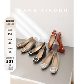 女真皮通勤高跟鞋 R方扣V粗跟单鞋 清风与鹿 女5cm增高 王小毒