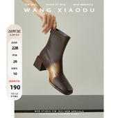 弹力瘦瘦靴女方头新款 首尔街头 及裸靴单靴女高跟短靴 王小毒