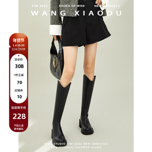 【王小毒】赴约●粗跟长靴女冬季新款V口靴子女加绒长高筒骑士靴